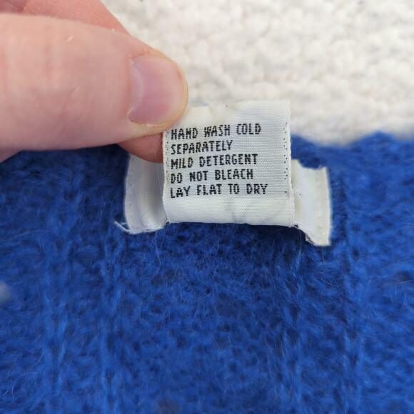 Vintage Sostanza Open Knit Blue V-neck Sweater Mohair Wool Women's Size Small - Picture 8 of 8